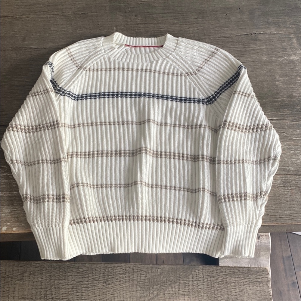 Brunello Cucinelli Cream and Brown Crewneck Sweater